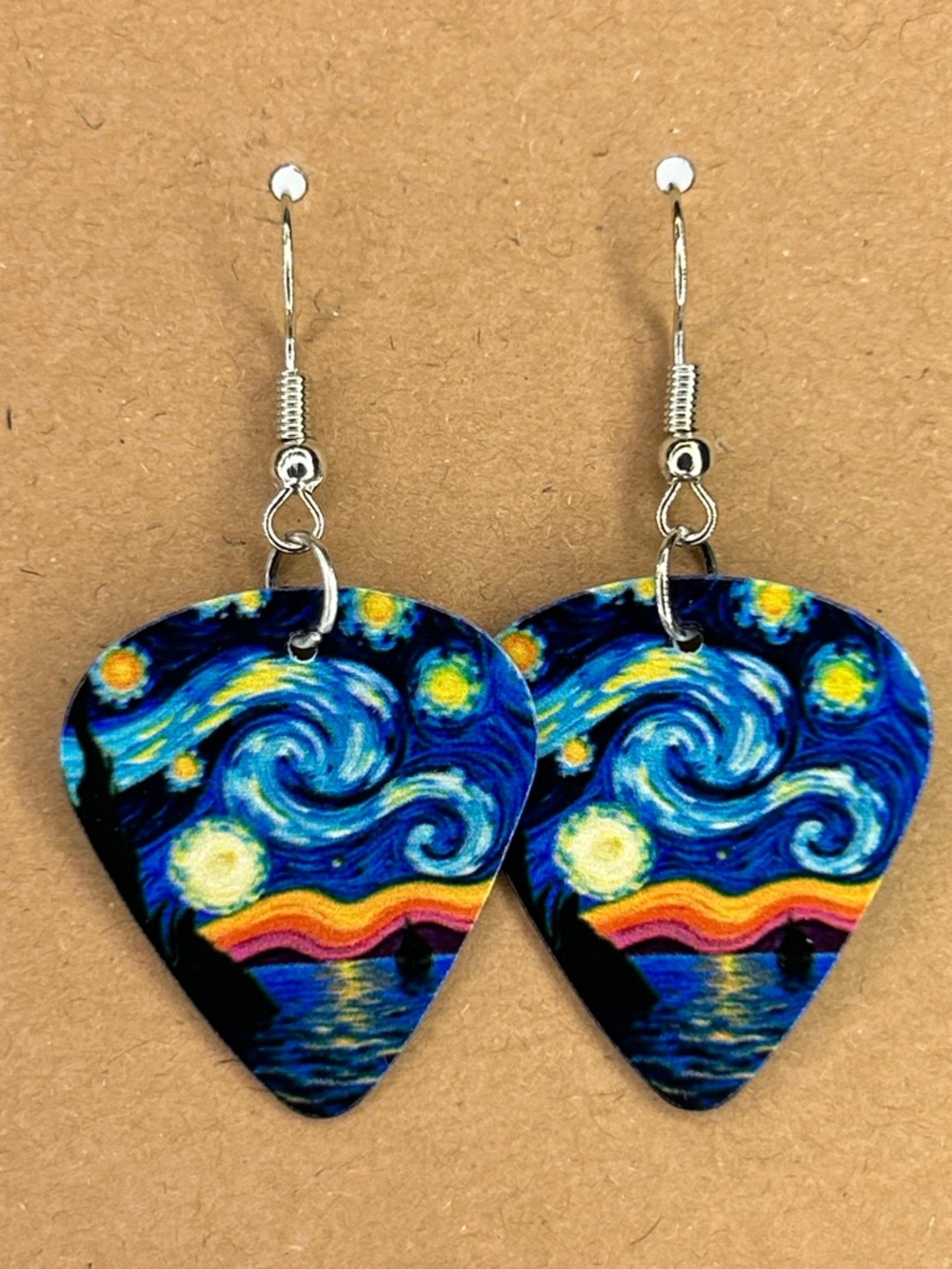*LAST SET* Starry Night Guitar Pick Earrings - Blue Multicolor Fashion Jewelry